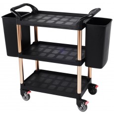 Serving Cart 3-Tier Kitchen Trolley Cart with 2 Buckets and Brake Wheels